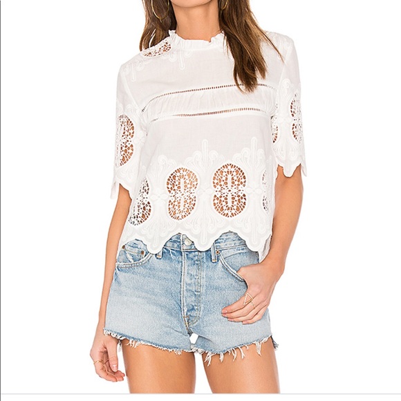 J.O.A. Tops - JOA scalloped white lace top
